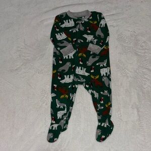 (2 for $10) carters Cozy fleece Green Animal Print One Piece footie/ sleeper